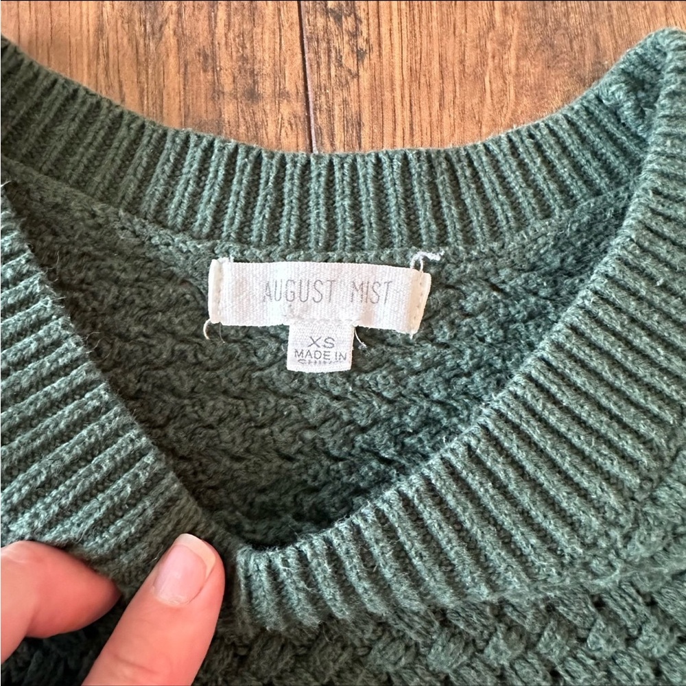 August Mist Dark Green Sweater Faux Suede Elbow Patches XS - Picture 4 of 5